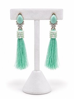 Mint Tassel Drop Pierced Earrings
